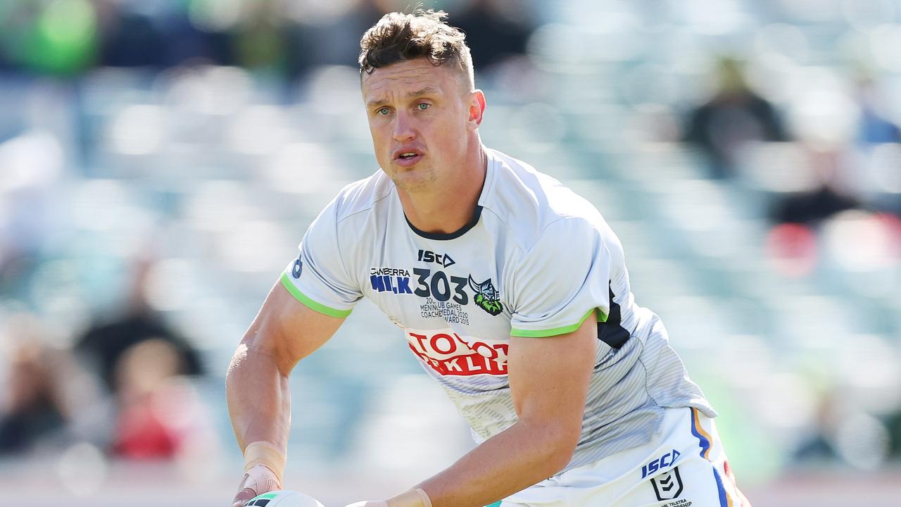 CANBERRA, AUSTRALIA - APRIL 16: Jack Wighton of the Raiders warms up during the round seven NRL match between Canberra Raiders and St George Illawarra Dragons at GIO Stadium on April 16, 2023 in Canberra, Australia. (Photo by Mark Metcalfe/Getty Images)