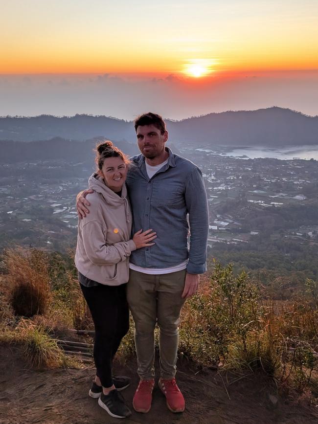 Childless-by-choice couple Kate Marwood and her long-term partner Josh Dunn in Indonesia earlier this year. Picture: Supplied