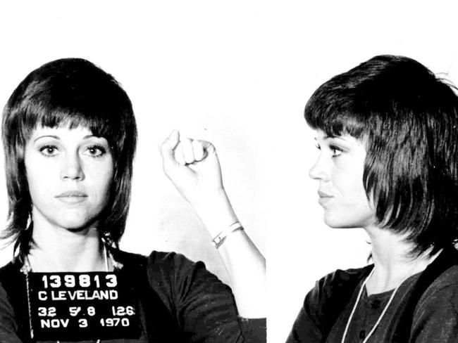 Jane Fonda in a police mugshot after she was arrested for assault and battery in Cleveland, Ohio after she allegedly kicked a cop. 03/11/70.