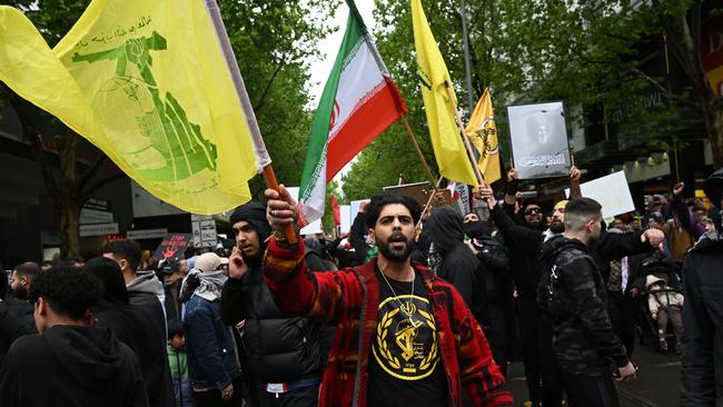 Protesters during a Pro-Palestine rally for Gaza and Lebanon at the State Library of Victoria in Melbourne on Sunday. Picture: AAP