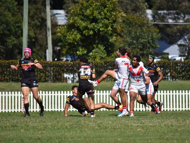 Harley Yates kicks for St George in the Harold Matthews Cup. Picture: Sean Teuma/NewsLocal