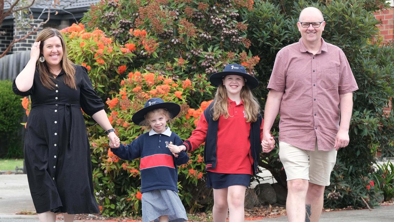 Maia Govan, now 5 with mum Tara, big sister Luna, 10, and dad Richard. Picture: Mark Wilson