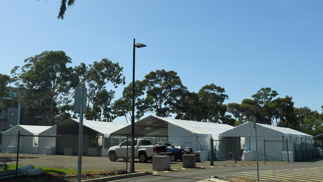 Coronavirus test tents being set up at the Heidelberg Repatriation Hospital. Picture: James Ross