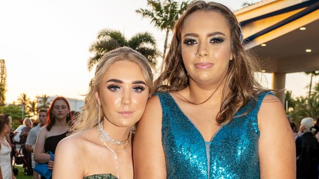 Makayla Miller with Shakira Mills at the Mackay Northern Beaches State High School Senior Formal Class of 2022 held at Mantra Mackay Marina. Picture: Michaela Harlow