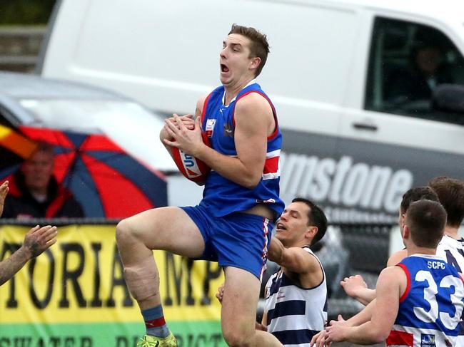 September one.EFL (Division 1) qualifying final: South Croydon v Doncaster.Max King takes a strong mark for South Croydon.Picture: Stuart Milligan