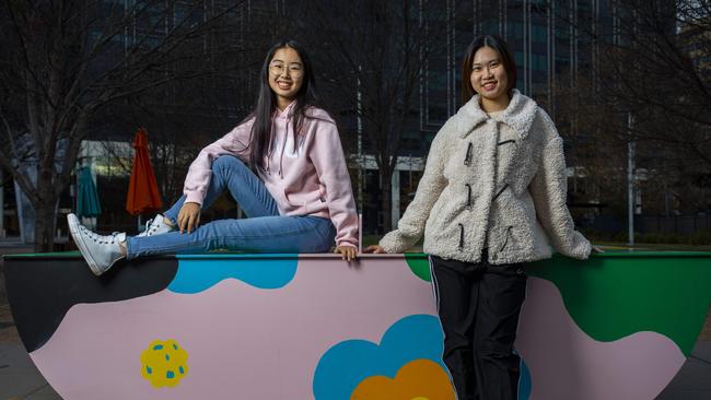 Australian National University students Qingyan Zhuan, 19, left, and Fenghua Chen, 20, at the ANU campus in Canberra. Picture: Sean Davey