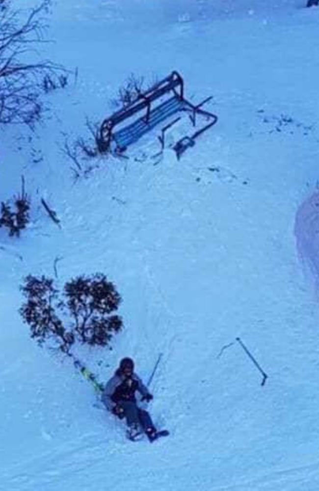 Skier falls from Thredbo chairlift after one of the chairs fell to the ground. Picture: snowsbest.com