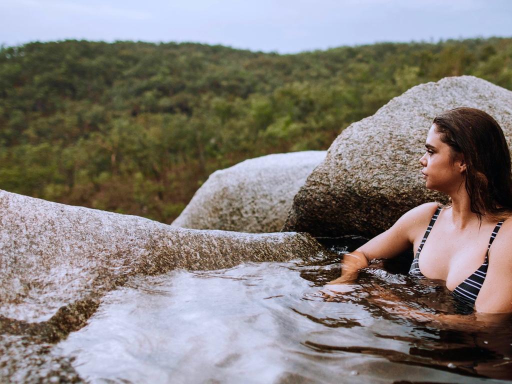 Samantha Harris at Davies Creek, Atherton Tableland, for Tropical North Queensland’s ‘Feel grounded’ campaign. Picture: Will Salkeld Photography