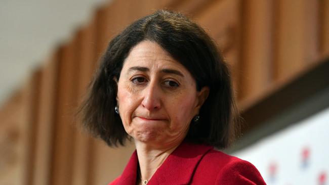 Gladys Berejiklian has dec­lared NSW’s escalating Covid outbreak a national emergency. Picture: Getty Images