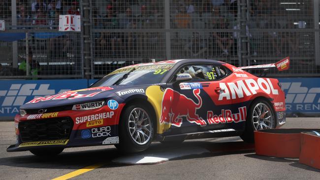 Shane van Gisbergen cuts a corner on the bumpy Newcastle circuit.