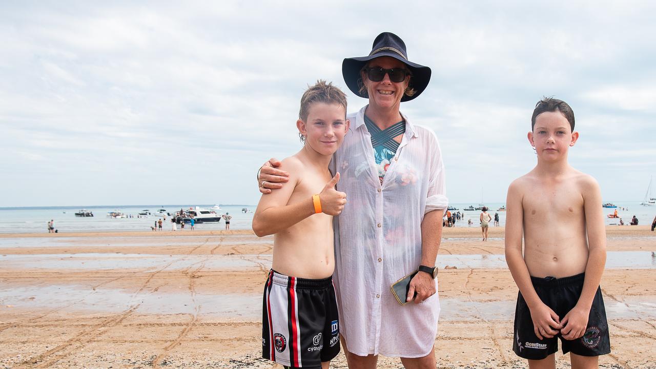 Jack Rokahr, Mel Rokahr and Murray Rokahr at the Darwin Beer Can Regatta at Mindil Beach, 2023. Picture: Pema Tamang Pakhrin