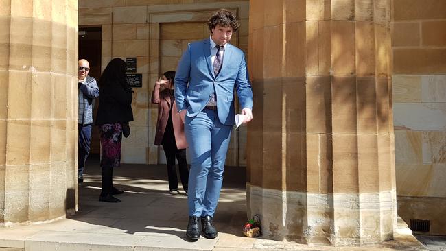 Lachlan James-Eaton Haines leaves the Adelaide Magistrates Court. Picture: Sean Fewster