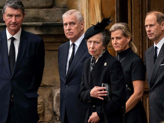 Prince Andrew, with members of the royal family, is reportedly “lonely” without his parents. Picture: AFP