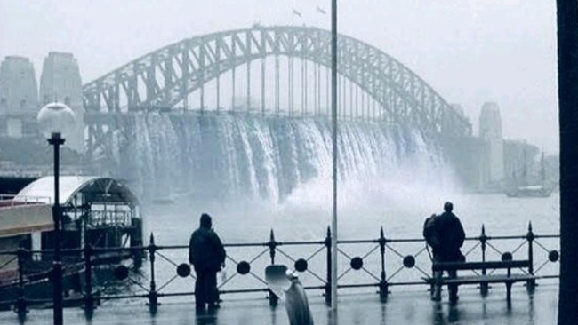 A faked social media image of Sydney Harbour Bridge as a waterfall