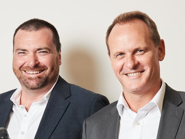 Consultancies Directors Premium:, ,  Scott Grigg and Geoff Rohrsheim pose for a picture at Chamonix in Adelaide, where they've employed 35 people since setting up in Lot 14, Thursday, March 14, 2019. Picture: MATT LOXTON