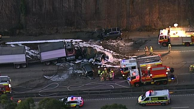 A teenager and his uncle died in a six-vehicle pileup on the same motorway. Picture: Seven News