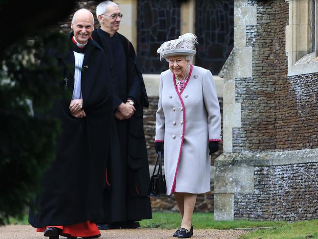 Queen Elizabeth II leaves after attending Christmas Day Church service at Church of St Mary Magdalene on the Sandringham estate. Picture: Stephen Pond/Getty Images