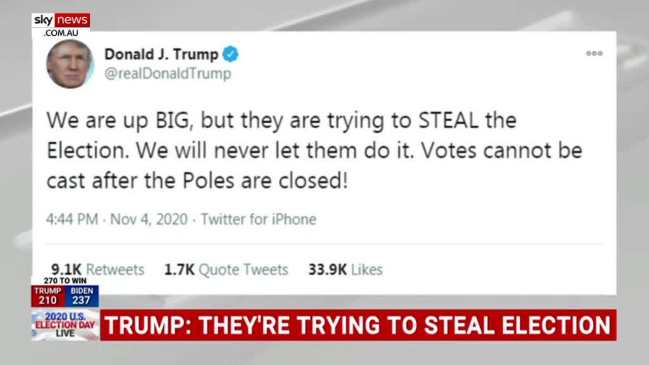 US election: 'They're trying to steal the election', Donald Trump tweets