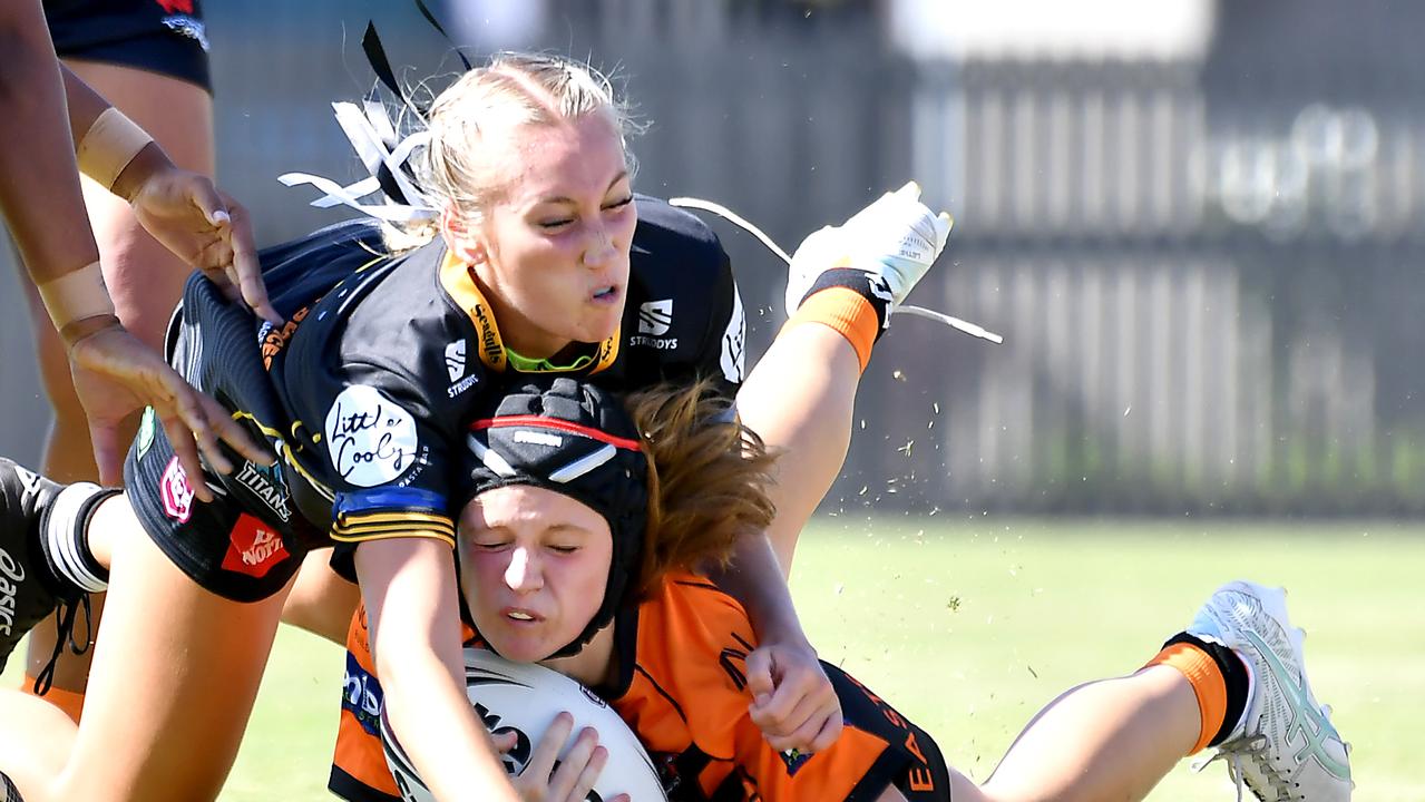 Harvey Norman under 19s girls rugby league match between Brisbane Tigers and Tweed Seagulls. Saturday February 25, 2022. Picture, John Gass