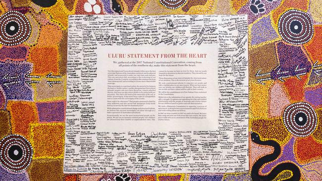 The Uluru Statement from the Heart on display at the National Press Club in Canberra. Picture: NCA NewsWire / Martin Ollman