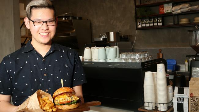 Angus Chen with the Ramly Burger at the new Gardenia Cafe on Friday, November 9, 2018, in Diamond Creek, Victoria, Australia. Picture: Hamish Blair