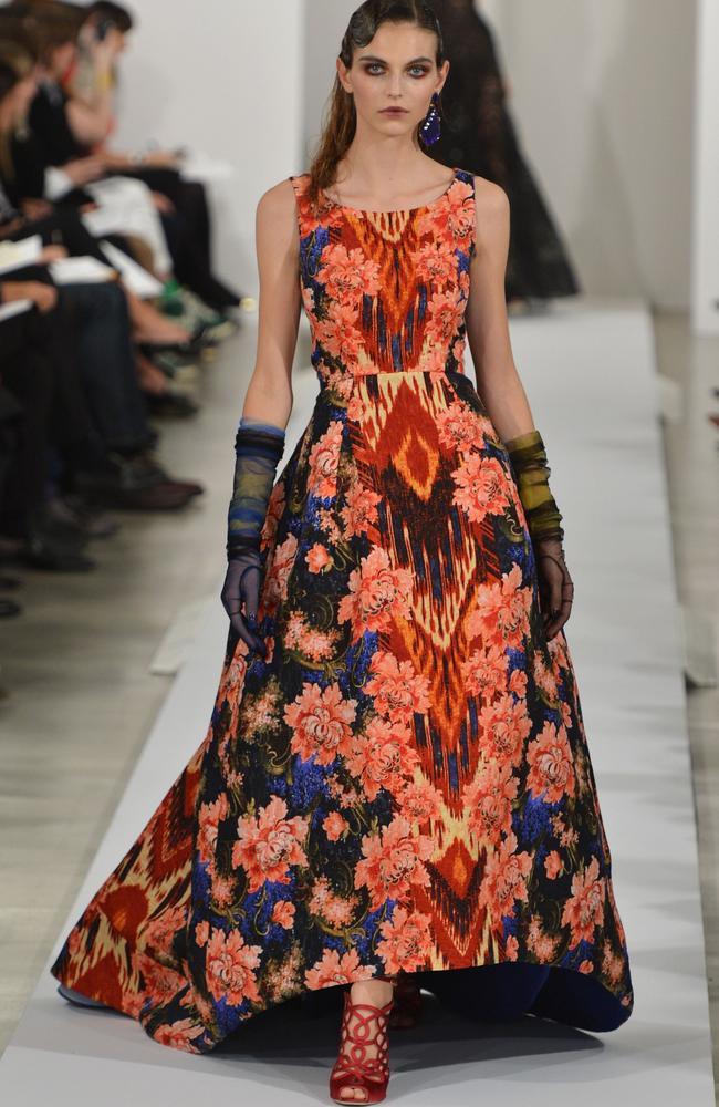 A model walks the runway at the Oscar De La Renta Fall 2013 fashion show. Picture: Slaven Vlasic/Getty Images