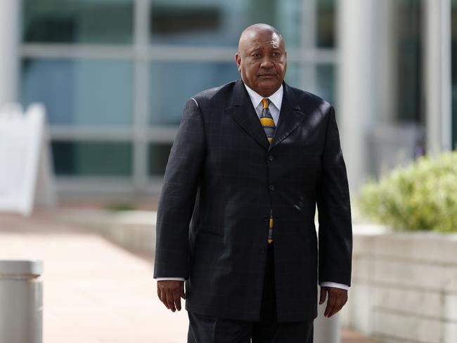 Greg Dent, former security guard for pop singer Taylor Swift, emerges from the federal courthouse after testifying in the civil trial for the pop singer. Picture: AP