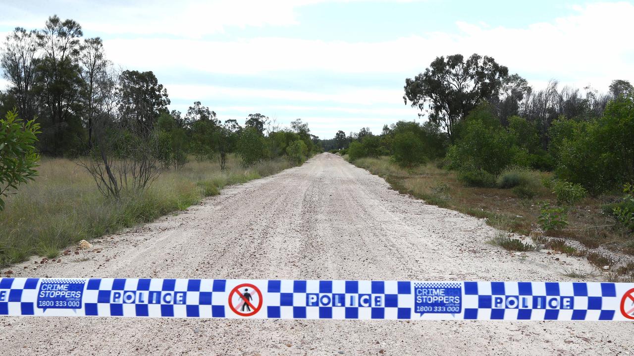 The road leading into Wains Road at Wieambilla guarded by police on the day of the shootings. Picture David Clark NCA/Newswire