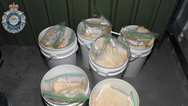 Chemicals and equipment at the alleged cartel cocaine lab in Durong, northwest of Kingaroy. Picture: AFP