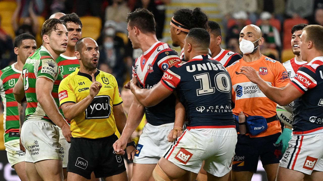 NRL 2021 RD24 SYDNEY ROOSTERS V SOUTH SYDNEY RABBITOHS - JOSEPH MANU LATRELL MITCHELL, KLEIN,ASHLEY REFEREE , HIGH TACKLE , SIN BIN