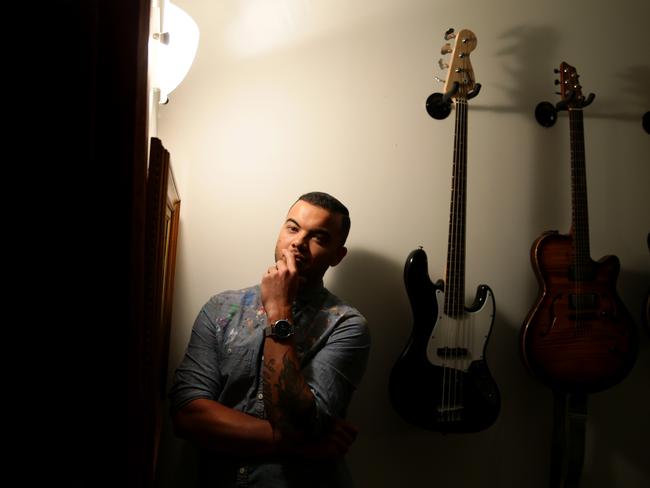 In his music studio ... Guy Sebastian is to tour Australia’s biggest indoor venues next year.