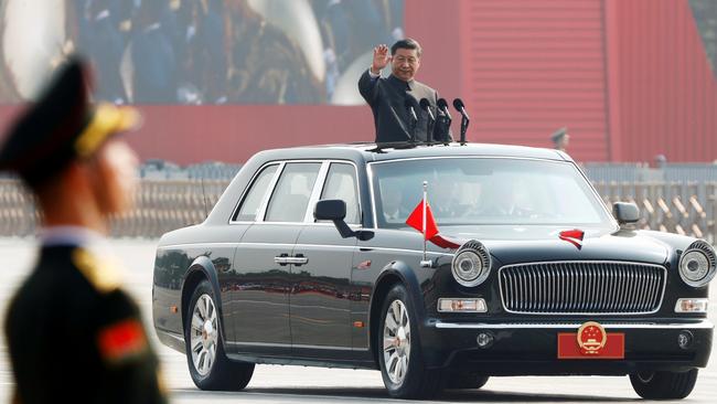 The master of all he surveys, Chinese President Xi Jinping reviews his troops in Beijing. Picture: Reuters.