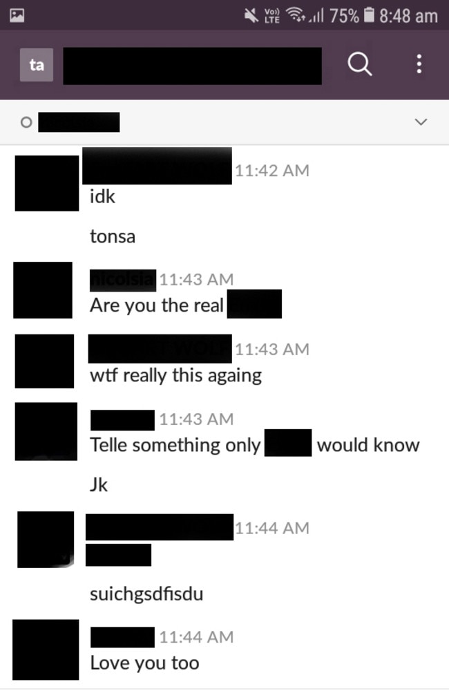 Text messages from a  13-year-old Australian girl to a suspected paedophile.