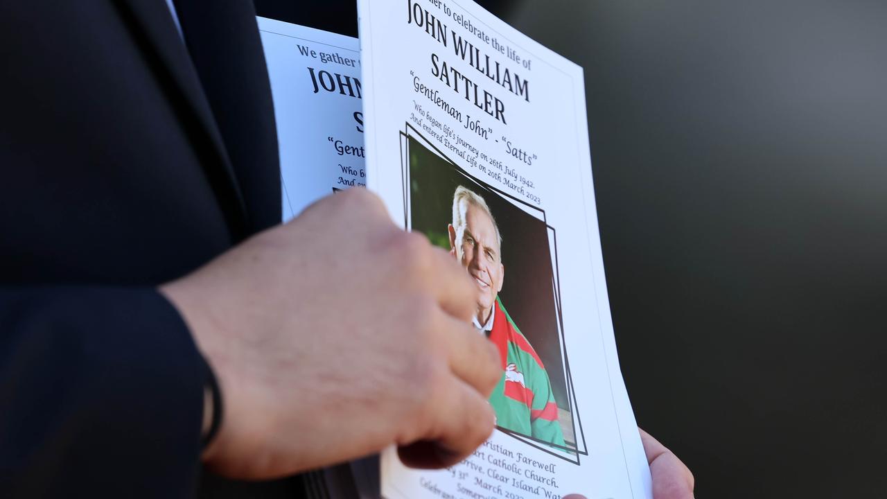 South Sydney legend John Sattler was farewelled on the Gold Coast. Picture: NCA NewsWire/Tertius Pickard