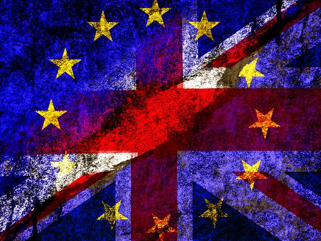 Brexit illustration with grungy textured flags of the United Kingdom and the European Union