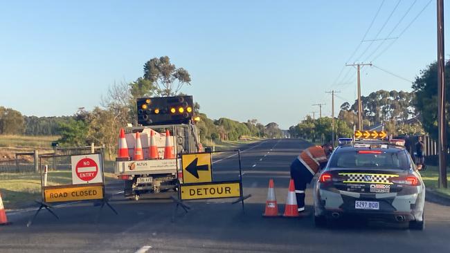 Police at the scene of a serious crash on the outskirts of Millicent. Picture: Arj Ganesan