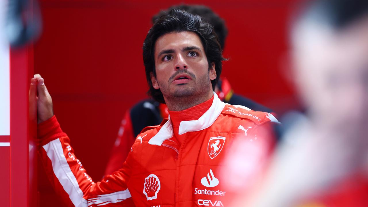 Carlos Sainz of Spain and Ferrari looks on from the garage. Picture: Dan Istitene/Getty Images