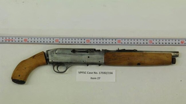 A picture of the sawn-off shotgun Ms Edmunds's husband Glen Cassidy used to shoot her ex-lover Michael Caposiena.