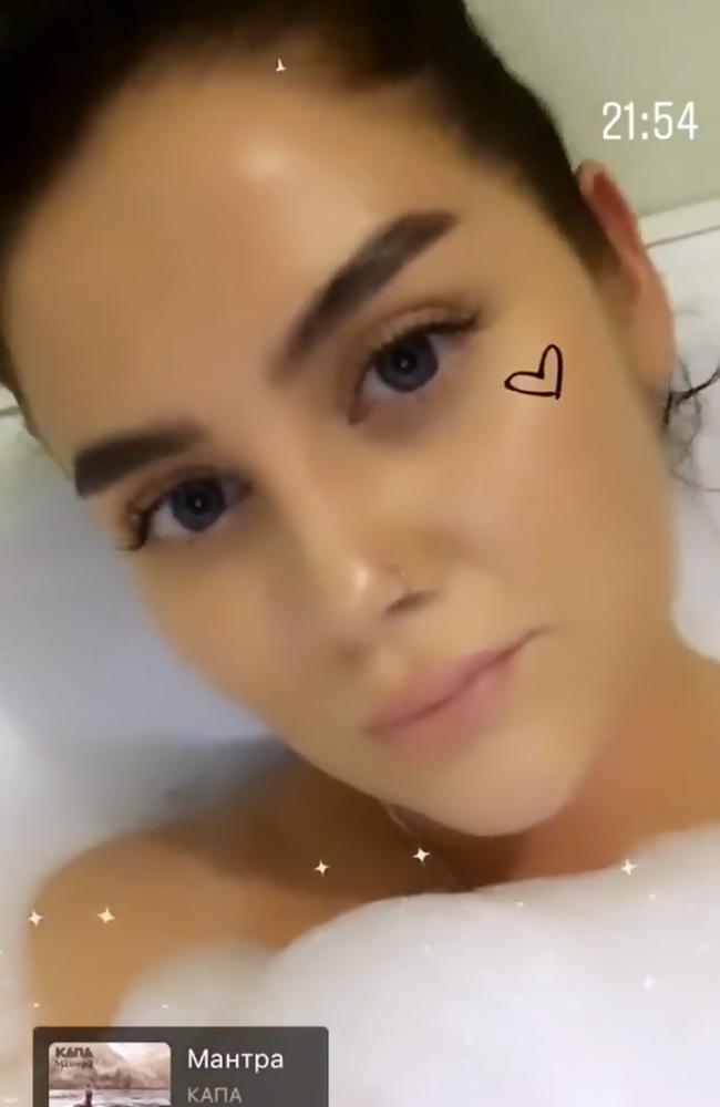 A selfie video from a year ago shows her in the bath. Picture: East2west News