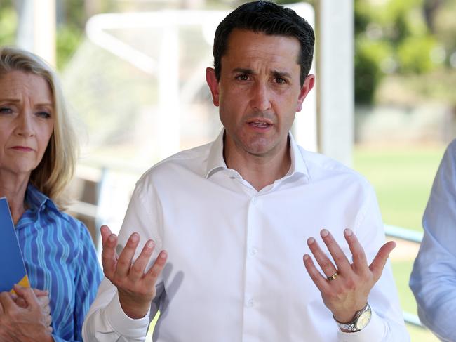 Leader of the Opposition David Crisafulli during a media conference at Pine Rivers Football Club. Picture: Liam Kidston.