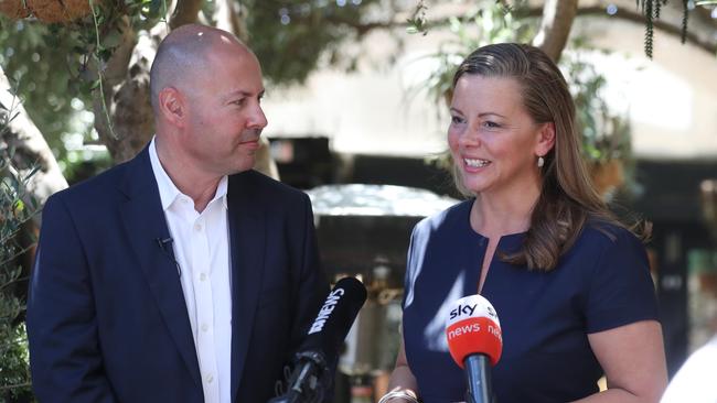 Treasurer Josh Frydenberg with Liberal candidate for Flinders, Zoe McKenzie. Picture: David Crosling