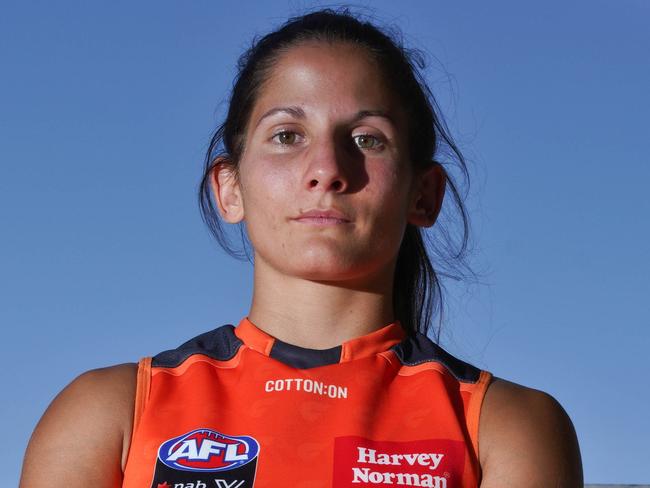 Giants AFLW player Jessica Dal Pos poses for photographs at Drummoyne Oval in Sydney, Thursday, February 8, 2018. (AAP Image/Ben Rushton) NO ARCHIVING