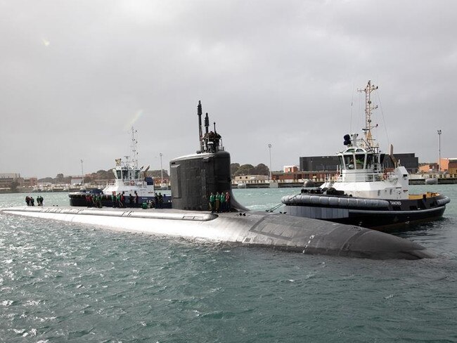 The Virginia-class fast-attack submarine USS Hawaii (SSN 776) prepares to moor at HMAS Stirling in Western Australia. Picture: US Navy Photo, Petty Officer 1st Class Victoria Mejicanos