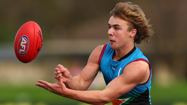 Ryley Sanders is a top-10 prospect in this year’s AFL Draft. Picture: Graham Denholm/AFL Photos