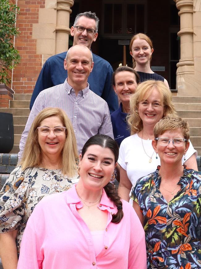 Stuartholme School, Brisbane. Front: Lucy Harkin. Second Row L to R : Leigh Ferguson and Tania Gallan. Middle: Jennie Warrick. Second back row L to R: Andrew Mear and Fiona Day. Back Row L to R: Ben Webb and Geena White.