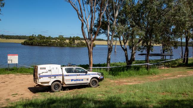 The crime scene at Gordonbrook Dam, north of Kingaroy, yesterday. Picture: Dominic Elsome
