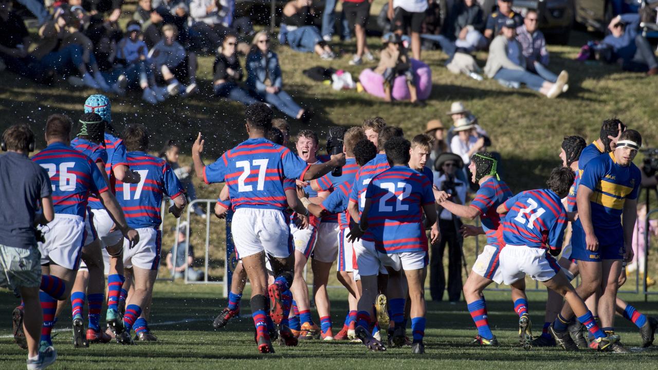 Downlands celebrate their win in the O'Callaghan Cup, Downlands vs TGS. Saturday, 27th Jul, 2019.