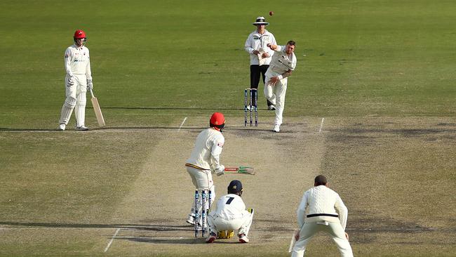 Aussie quick James Pattinson bowling off-sin. Picture: Kelly Defina/Getty