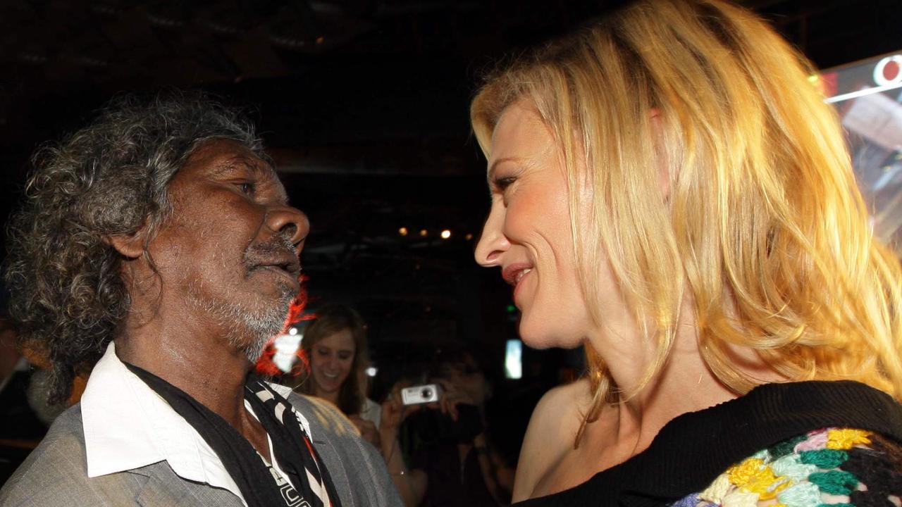 David Gulpilil with actress Cate Blanchett at the opening of the Screens World exhibition.