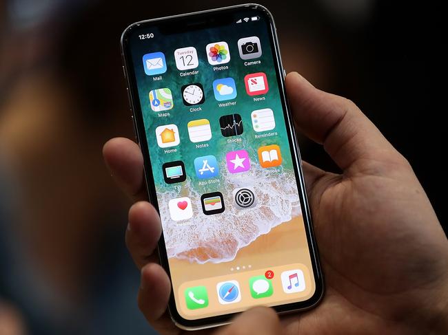 CUPERTINO, CA - SEPTEMBER 12: The new iPhone X is displayed during an Apple special event at the Steve Jobs Theatre on the Apple Park campus on September 12, 2017 in Cupertino, California. Apple held their first special event at the new Apple Park campus where they announced the new iPhone 8, iPhone X and the Apple Watch Series 3.   Justin Sullivan/Getty Images/AFP == FOR NEWSPAPERS, INTERNET, TELCOS & TELEVISION USE ONLY ==